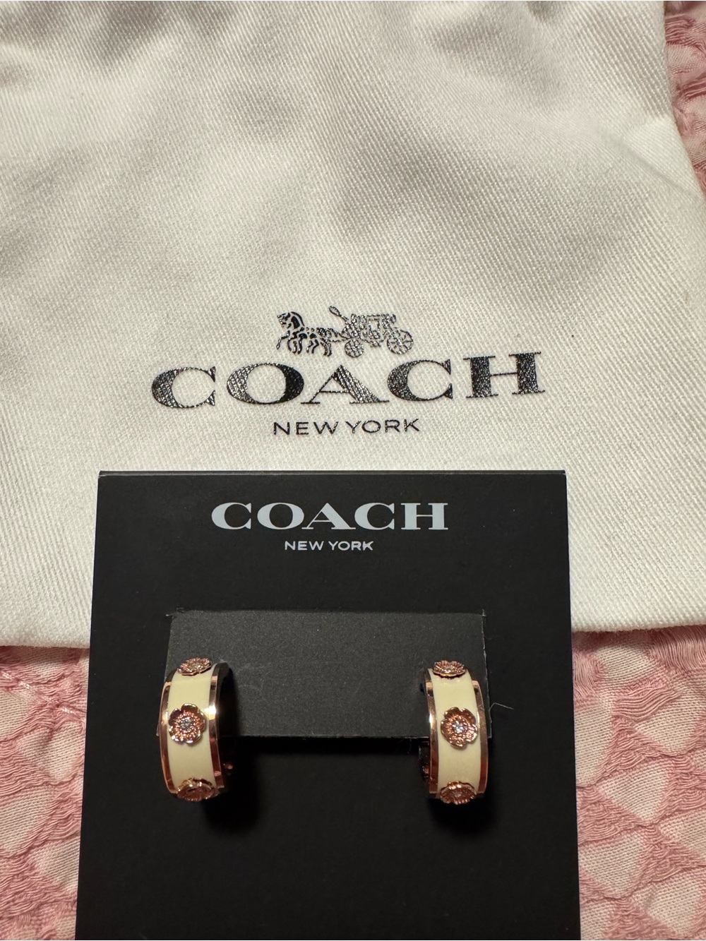 Coach Pave Signature Huggie Earrings NWT In Coach Bag Gold Tone-